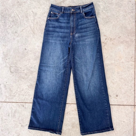 Well Worn Denim - Well Worn Wide Leg High-Rise Jeans in Dark Blue Wash Size 8